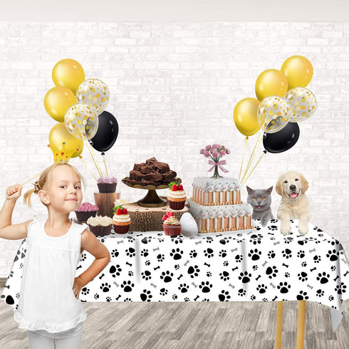 3 Pack Puppy Dog Paw Print Plastic Tablecloth, Large Disposable Rectangle Cover for Pet Birthday Party