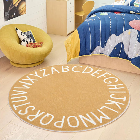 (63 inch, Topotdor Round Kids Play Rug Alphabet Nursery Area Rug Extra Large Soft Crawling Play Mat for Children