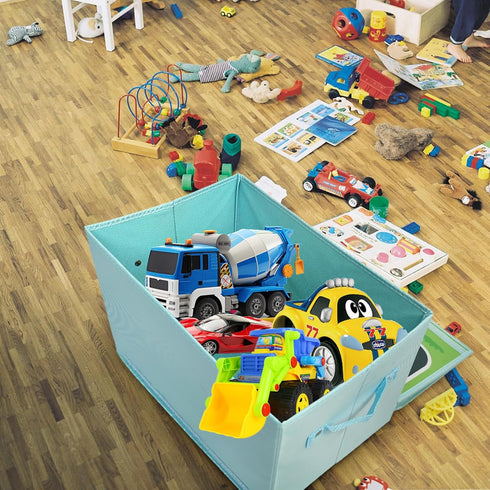 Livememory Toy Cars Garage Box, 2 in 1 Storage Box with Speed Roads for Car Toys, Sky Blue