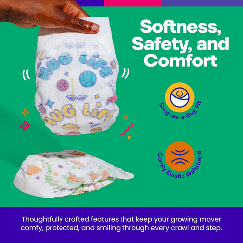 6, 35+ lbsBaby 68Count Happy Hues Go-Getters Disposable Diapers Size Diapers with Shea Butter, Wetness Indicator,Leak