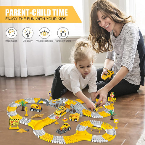 260 2 4 1 Set, 3 4 5 6 PCS Construction Race Tracks for Kids Toys, Racing Cars, Construction Cars, Map & Flexible DIY
