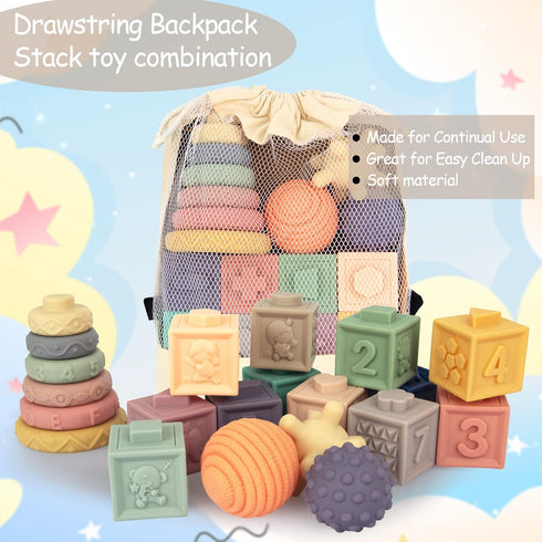 21PCS 6 1-3, Montessori Toys for Babies,Teething Toys for Babies Months, Months+, Early Educational Learning Stacking