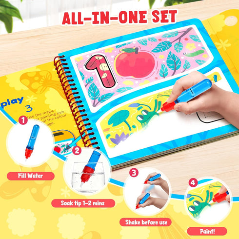 2 Packs 3-5, 28 JoyCat Reusable Water Coloring Book for Toddlers Pages Alphabet & Number Tracing Magic Water Drawing