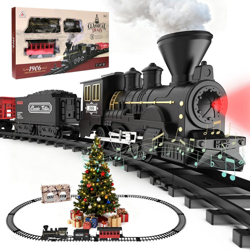 15-Piece christmas tree train Set with Smoke, Sound & Lights - Fancy