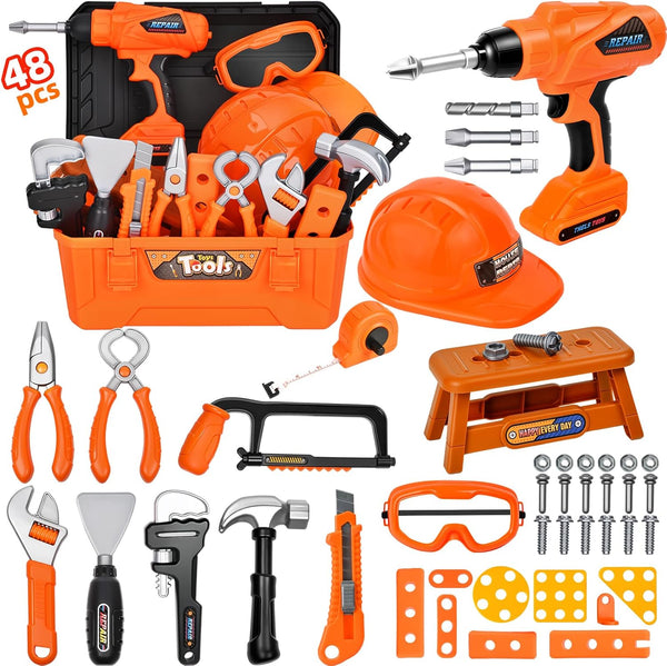 Realistic Kids Drill Tool Set with 48PCS Tools & Sound Effects, Portable