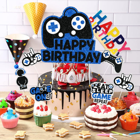 31 Piece Video Game Happy Birthday Cupcake Toppers, Gaming Theme Party Decorations for Kids