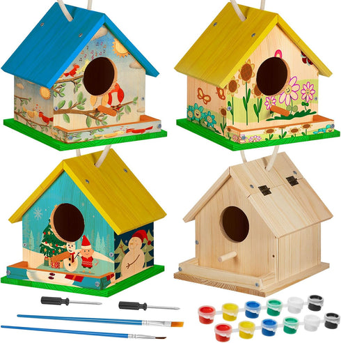 Liliful Wooden DIY Birdhouse Kit for Adults, Unfinished Wooden Bird Houses with Paints for Craft Activity
