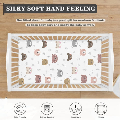 Winpema 28"x52" Cartoon Bears Print Fitted Crib Sheet Bears Baby Crib Sheet Fit Standard Crib and Toddler Mattress,Crib