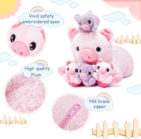IKASA Mommy Pig Stuffed Animal Mom and Baby Plush Toy, Cute 16" Soft Small Fluffy Mama Family Set Toy