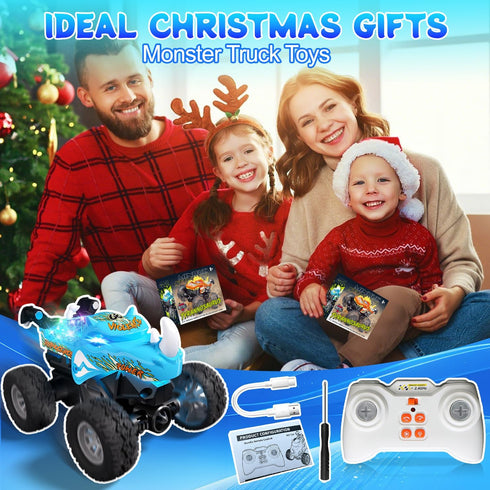 1:64 2.4GHz 4-7, 360 6-8 Gohero Monster Trucks Toys, Mini Remote Control Car for Boys Spin & Walk Upright Little Blue