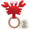 Wood Baby Rattle and Crochet Infant Rattle Set, Beech Wooden Teething Ring-Crab