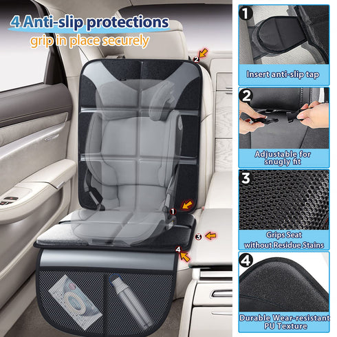 2 Pack 5-Layer 600D Gimars Car Seat Protectors, XL Thickest EPE Waterproof Protectors with Fabric, Nonslip Backing