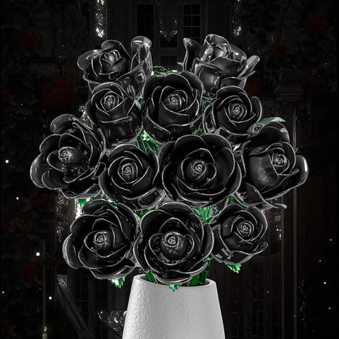 XGSHJ Set 12 Pack Black Rose Bouquet Building for Girls & Boys - Botanical Collection Gift for Easter Basket Artificial