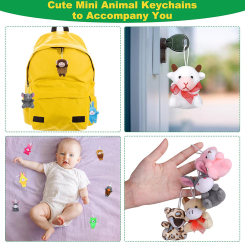 64 Pieces Mini Plush Animals Toys Set - Cute Small Stuffed Animal Keychain Jungle Animal Decor for Parties