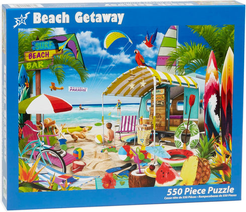 Vermont Christmas Company Beach Getaway Jigsaw Puzzle 550 Piece - Fully Interlocking & Randomly Shaped Pieces