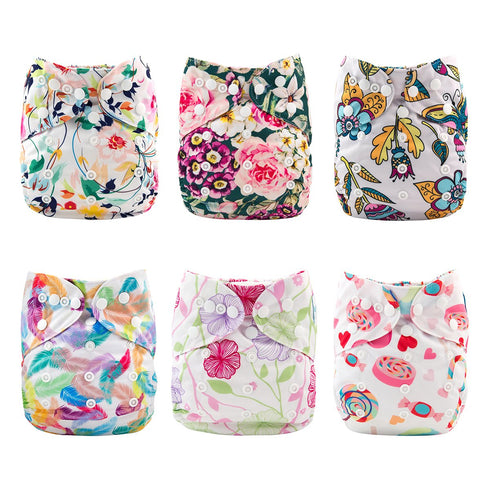 6pcs 6DCF04 Babygoal Cloth Diaper Cover for Girls,Baby Adjustable Reusable Covers for Fitted Diapers and Prefolds, Baby