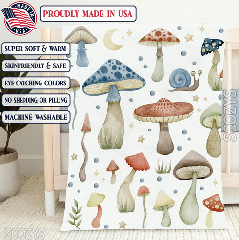 Mushroom Baby Blanket, Mushroom Baby Nursery Bedding Blanket, Custom Mushroom Baby Receiving Blanket, Blanket, Baby