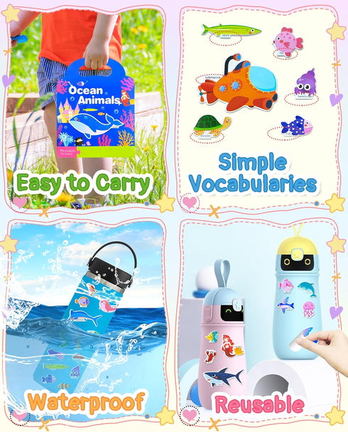 Benresive Puffy Reusable Sticker Books for Toddlers 2-4 Year, Fun Ocean Sticker Book with 32 Pcs Toddler Travel Toys