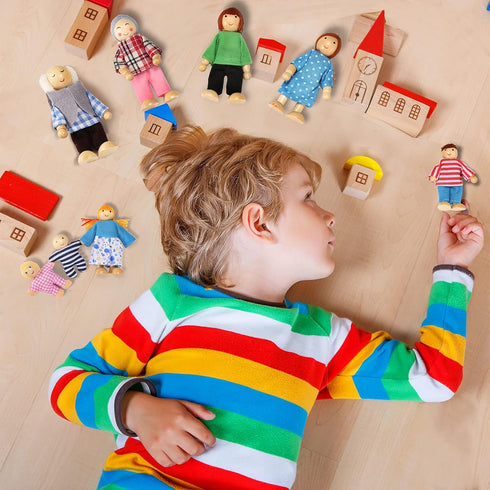 Wooden Doll House People, 8 Figures Dolls Family Set for Girls, Toddler Kids Dollhouse Accessories Toy