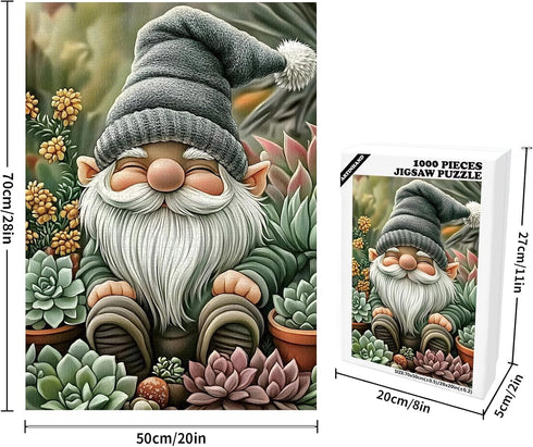 1000 Great Jigsaw Puzzles for Adults Pieces Gnome Succulents Wooden Challenging Puzzles Gift for Friends Family Home