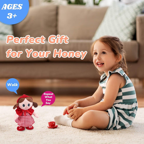 Hopearl Talking Singing Doll, Repeats What You Say, Electric Interactive Toy, Plush Buddy Gifts for Toddlers, Red, 8''