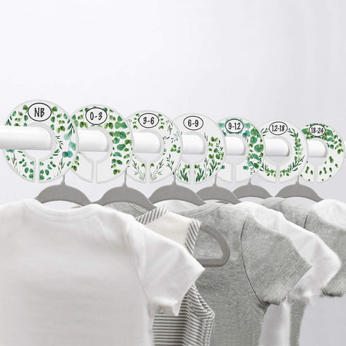 Botanical Nursery Closet Dividers - 7x Size Dividers for Baby Clothes, Eucalyptus Vines Greenery Decor
