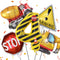 JUANBUDONG Construction Theme Balloons Set,Yellow and Black Striped Construction Foil Number 4 Balloons.Truck,