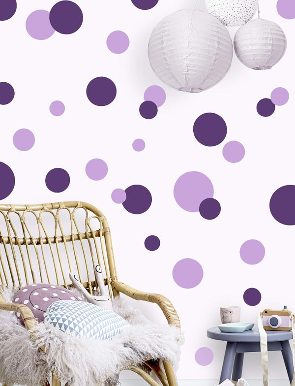 Polka Dot Wall Decals for Girls Room - Vinyl Circle Peel & Stick Stickers, Dark & Light Purple