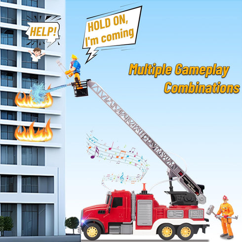 i diy 2pcs 3-5 Fire Truck Toy with Sound & Light - Firefighter & Water Sprinkler with Water Tank - Friction Powered Toy