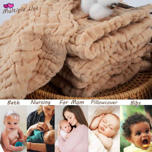 Daxue Set 5 2 Natural Colored Cotton Muslin Washcloths & Swaddle Blankets - Burp Cloths + Receiving Blankets