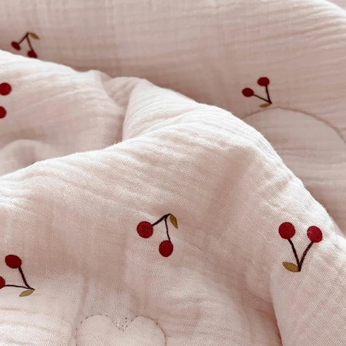 1 47x59 Inches, BuLuTu Piece Baby Toddler Muslin Quilt Blanket Crib Comforter Cute Cherry Print Quilted Blankets