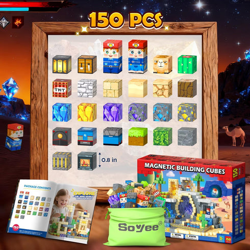 150 4-8, Set 3-12 PCS Magnetic Blocks: Magnet Building Toys for Kids Ages STEM Sensory Building Cubes for Toddlers