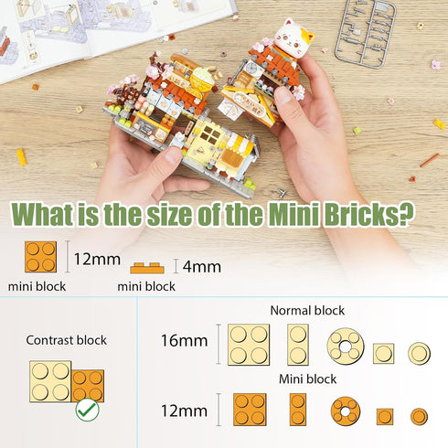 6-12, Set, (923 Japanese Street View Taiyaki Shop Mini Building Blocks for Girls MOC Creative Building Toys Cute Panda