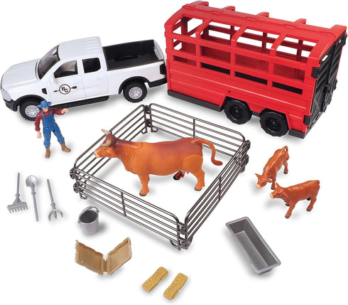 Big Country Toys: Truck & Cattle Trailer Adventure - 18pc Farm Toy
