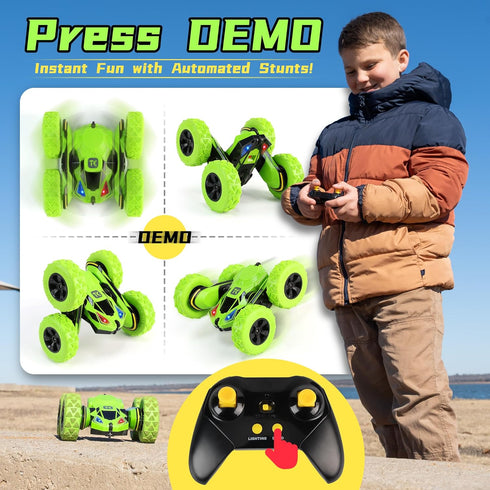 6-12, 4WD 360 Threeking Remote Control Car RC Flip Stunt Double Sided Driving Cars Toys for Boys Girls Ages Flips