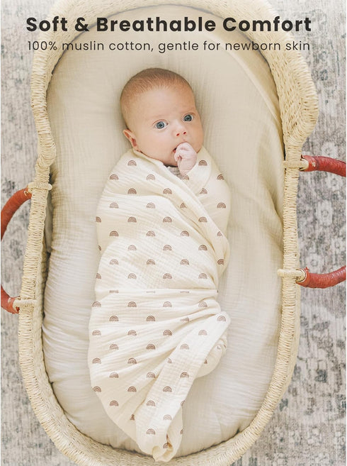 3 Pack 47 47 inches, Konssy Muslin Swaddle Blankets for Unisex, Newborn Receiving Blanket, Large x Soft Breathable