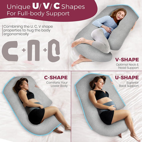 57inch PILLANI Pregnancy Pillows for Sleeping - V C U Shaped Full Body Pillow with Removable Washable Cover, Cooling
