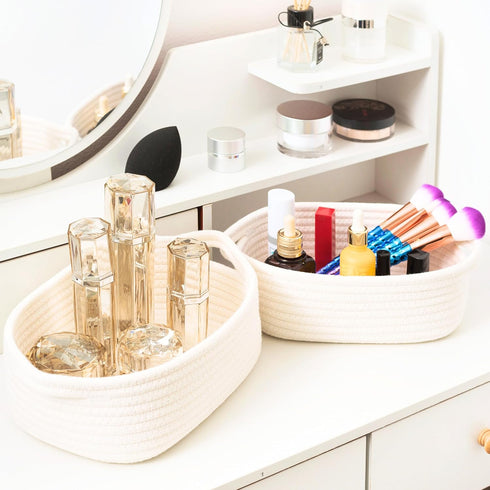 5-Piece Set MINTWOOD Design Small Decorative Woven Storage Baskets for Shelves, Bathroom, Pantry and Nightstand