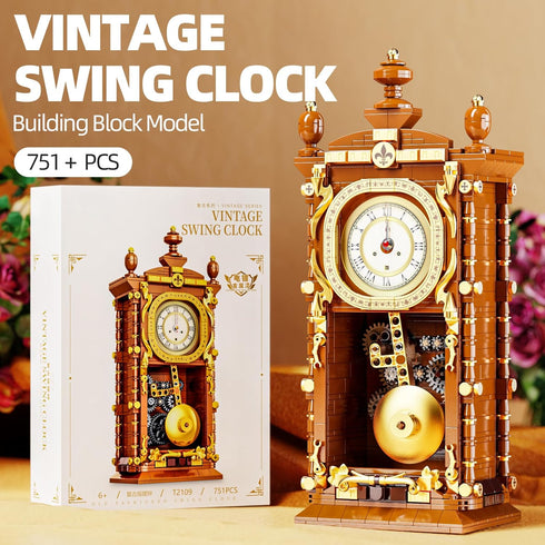 HJPLPXH Set,A Retro Pendulum Clock Building Block Toy with Real Clock Function and Linked Mechanical Pendulum,Better