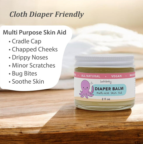 (2-Pack) Diaper Balm by Balm Baby Natural Diaper Rash Cream & Multipurpose Baby Skin Ointment with Calendula, Vegan