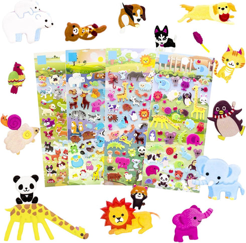 4 Sheets 3D Puffy Stickers for Kids - Mother Child Animals, Dogs, Cats, Elephant, Giraffe, Monkey, Sheep, Panda, Koala,