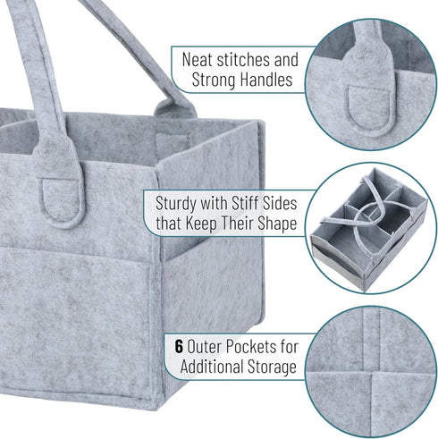 Large Grey Baby Diaper Caddy Organizer by Mr. Pen - Stylish & Functional