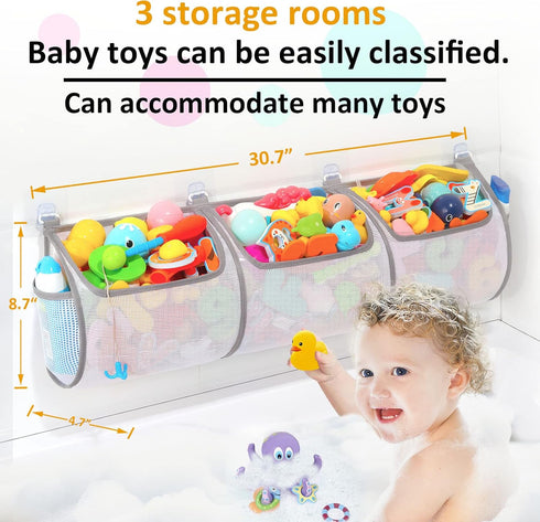 Bathtub Toy Holder, Mesh Bath Toy Storage for Kids Ages 4-8, 30"x8.7" Quick Drying Bath Toys