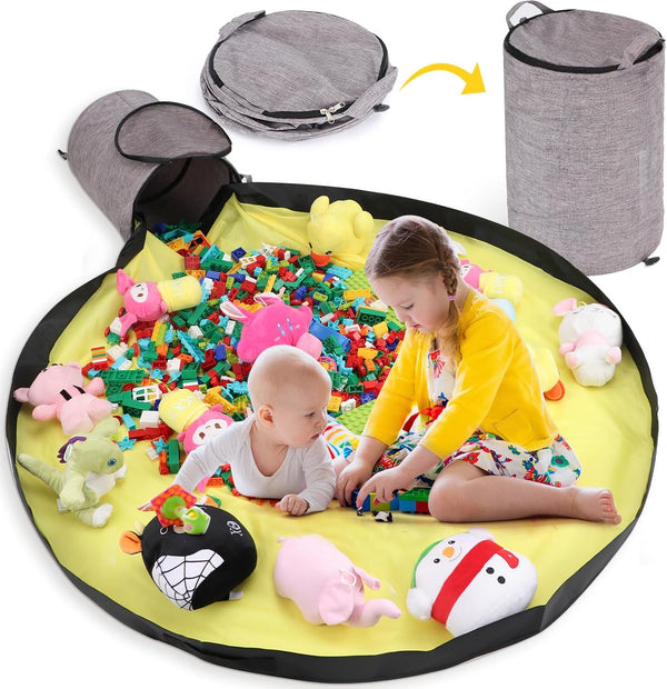 Toy Storage Organizer for Playroom, 13"W x16.5"H Foldable Bin with Play Mat