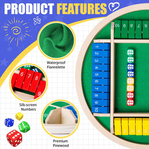 Nicecho Game,2-4 8 Shut The Box Dice Player Family Wooden Board Table Math Games, Dices Classics Tabletop Version Games