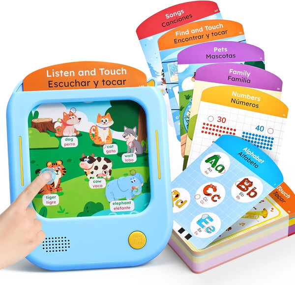 JoyCat Bilingual Kids Learning Tablet, 106 Pages Spanish & English Talking Cards