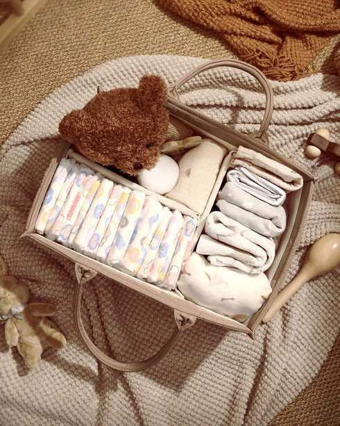 Blissful Diary Baby Diaper Caddy Organizer, Stylish Storage Basket for Newborn Essentials and Diaper Station, Gift