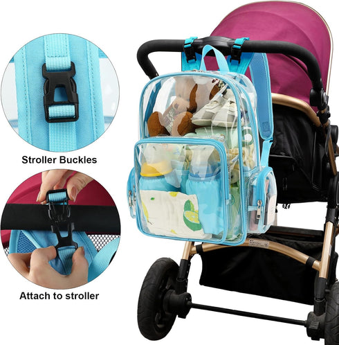 Yusudan Backpack Clear Diaper Bag for Baby Girls Boys, Mom Nappy Changing Bags for Women (Light Blue)
