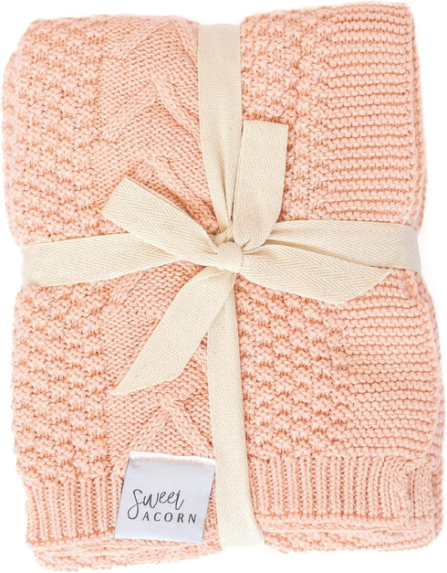 Knit Baby Blanket in Cable Pattern, Organic Cotton Blankets for Crib or