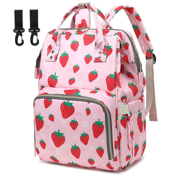 Yusudan Strawberry Diaper Bag Backpack for Baby Girls, Mom Waterproof Large Nappy Bags